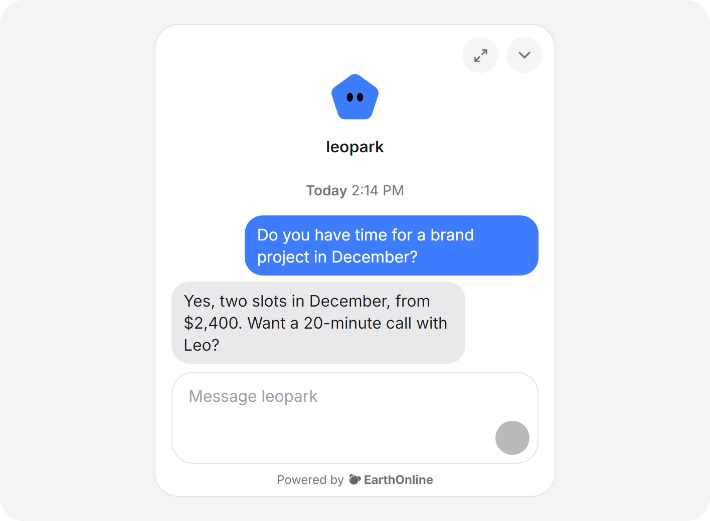 A visitor booking a call with the agent