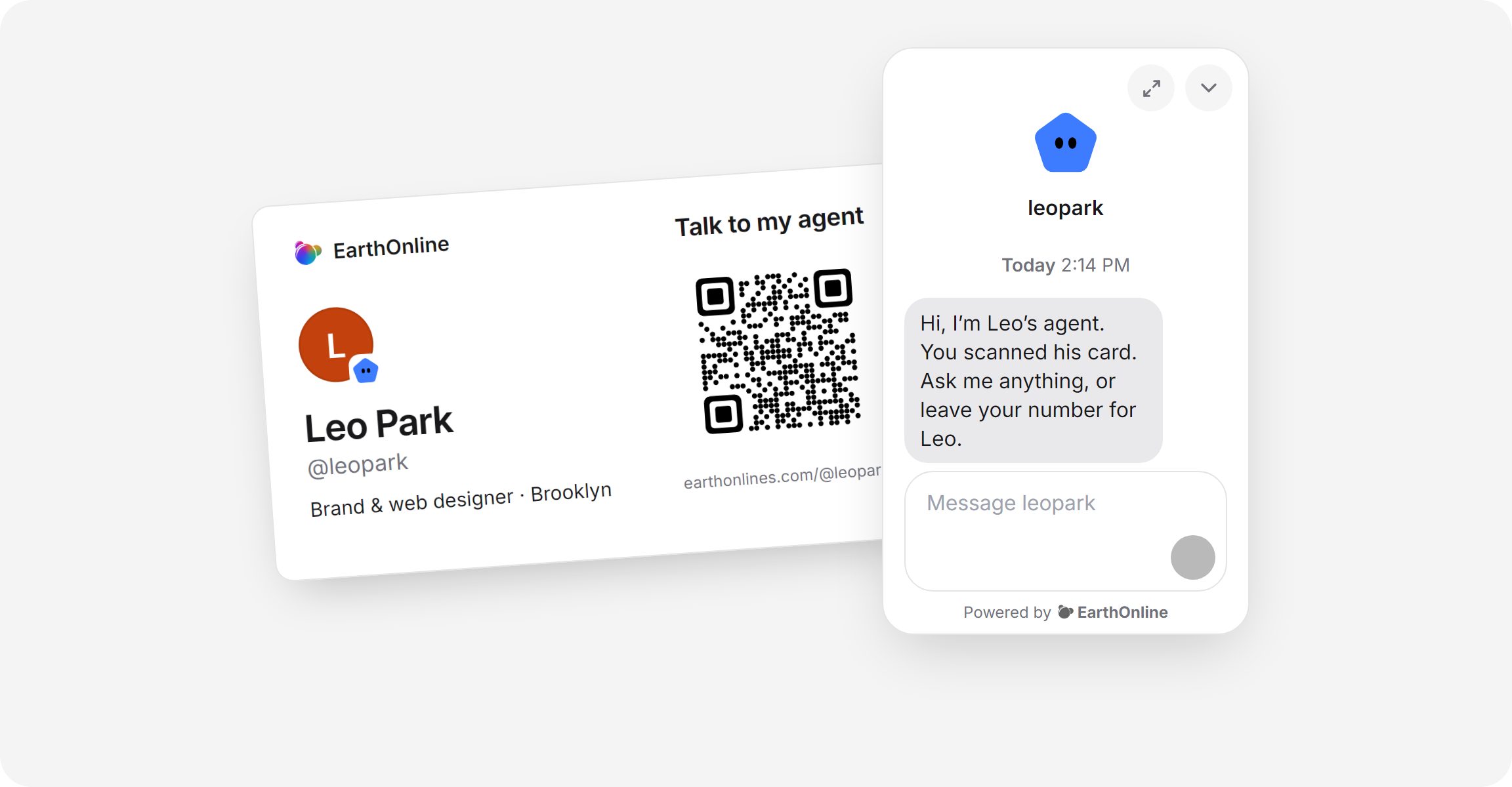 A business card with a QR code, and the chat it opens
