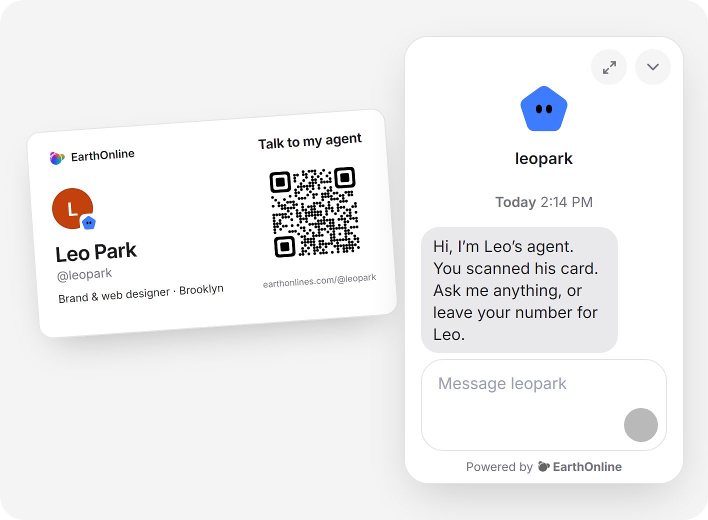 A business card with a QR code, and the chat it opens